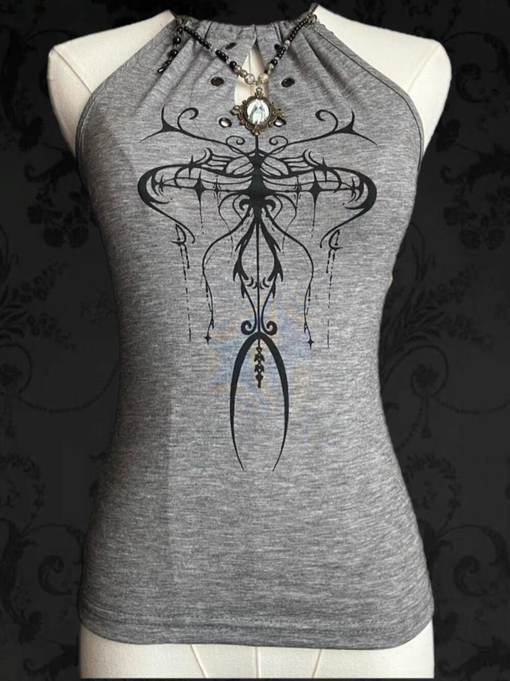 Handmade Gothic Sigil Graphic Gray Tank Top 🖤